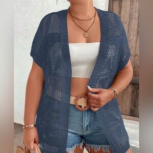 Open-Knit Dusty Blue Cardigan